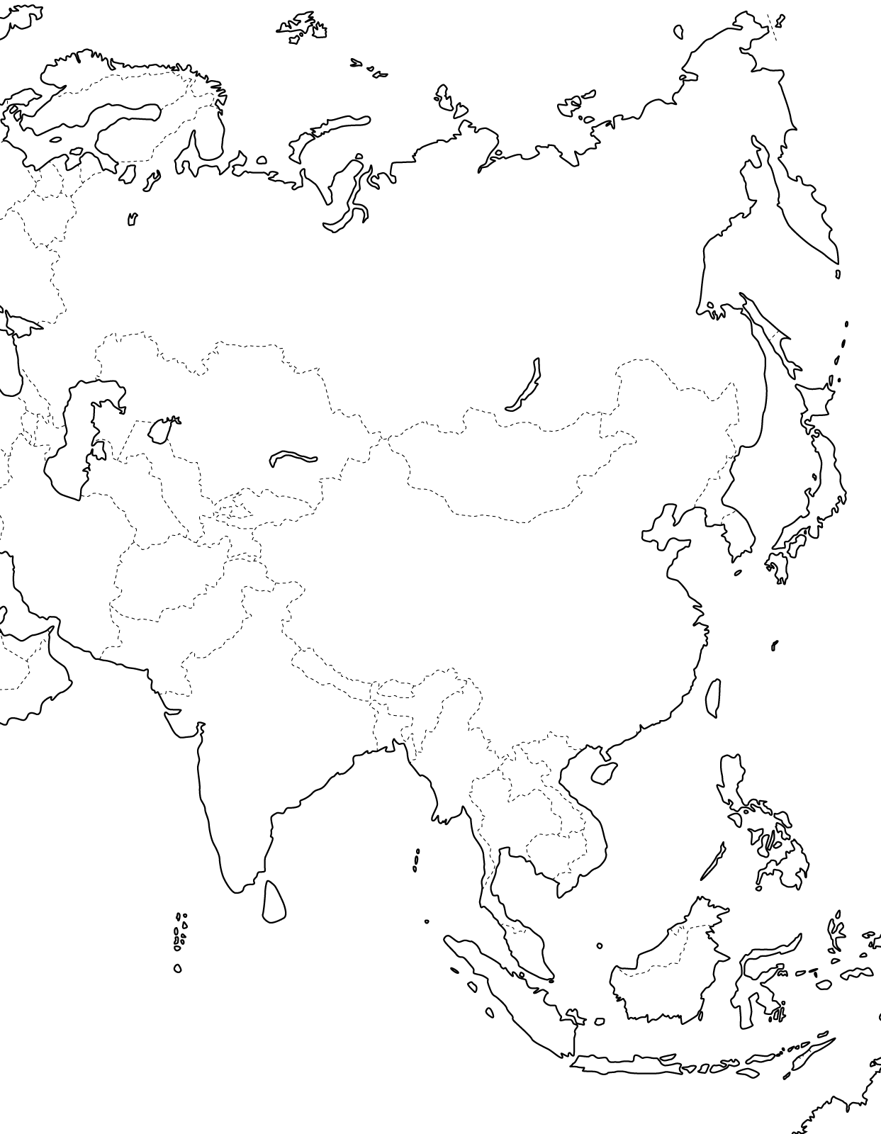 Slepá mapa - Asie - hranice států