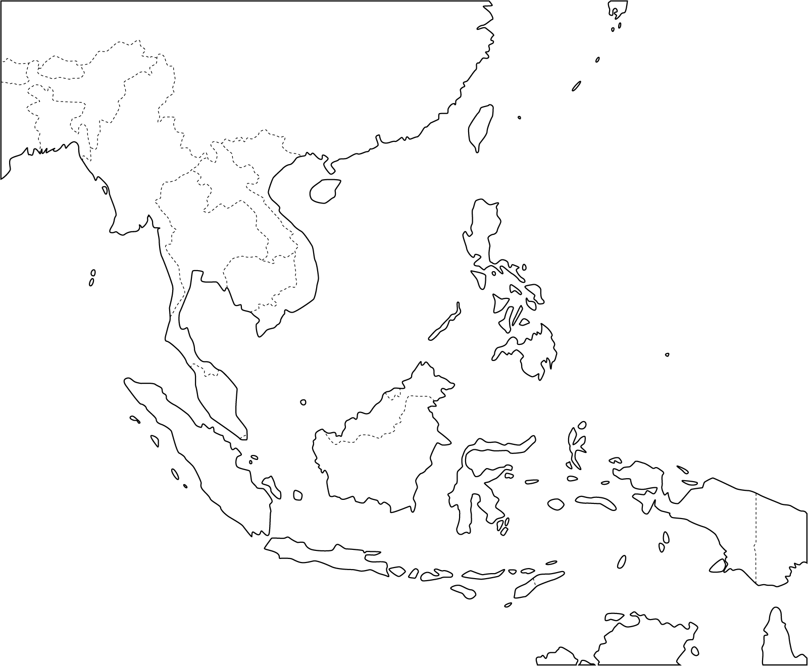 Slepá mapa - jihovýchodní Asie - hranice států