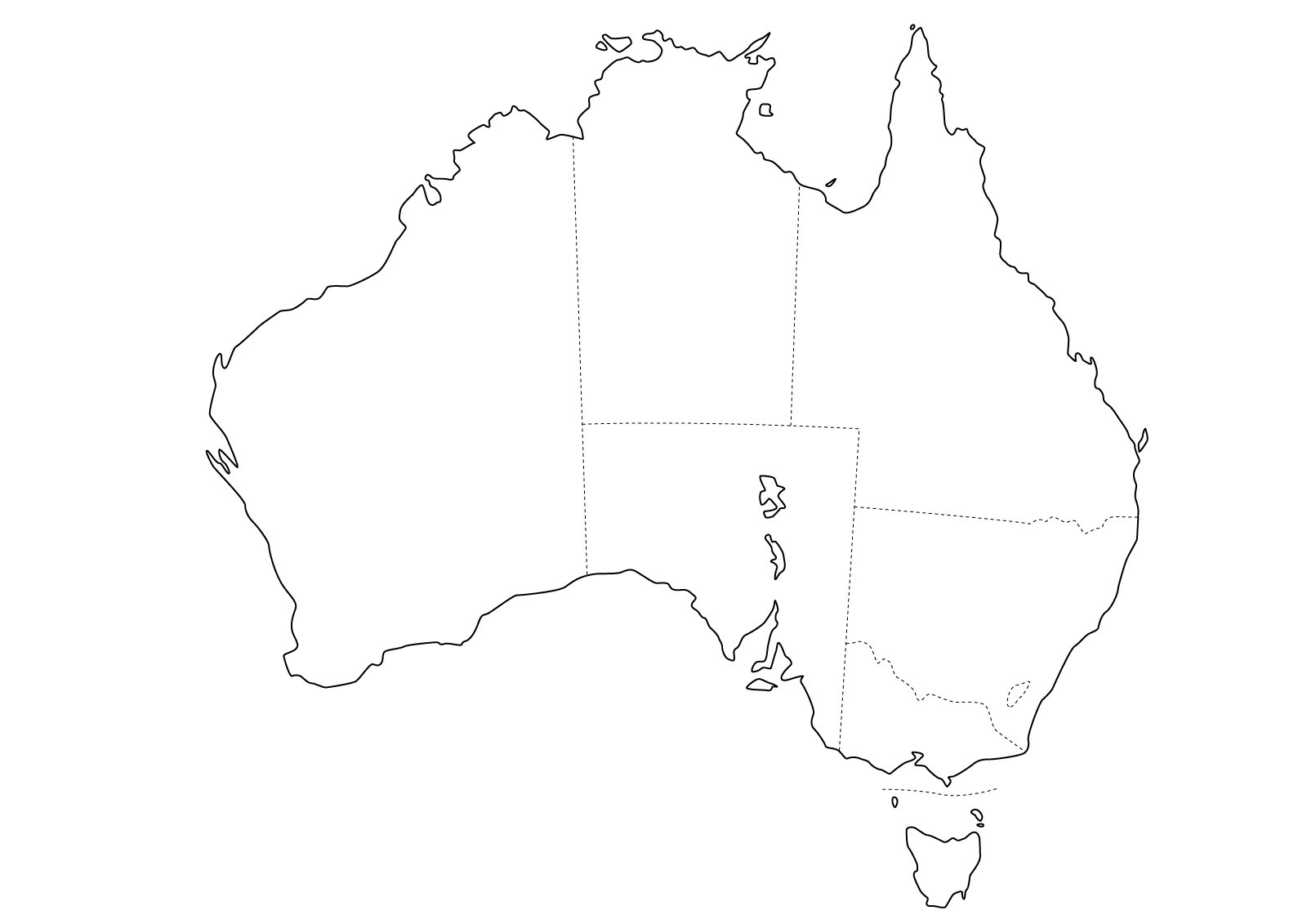 Slepá mapa - Austrálie - hranice států