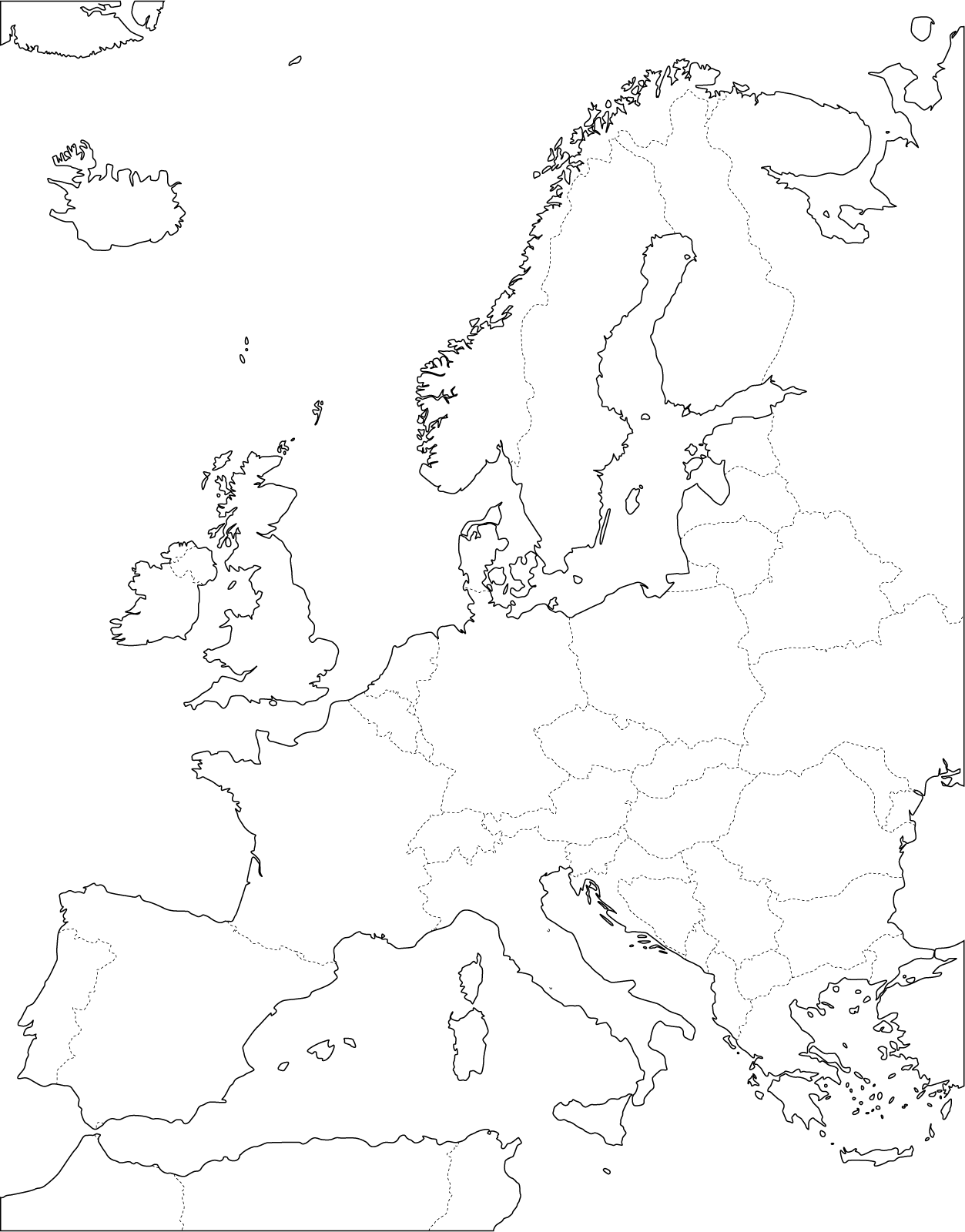 Slepá mapa - Evropa - hranice států