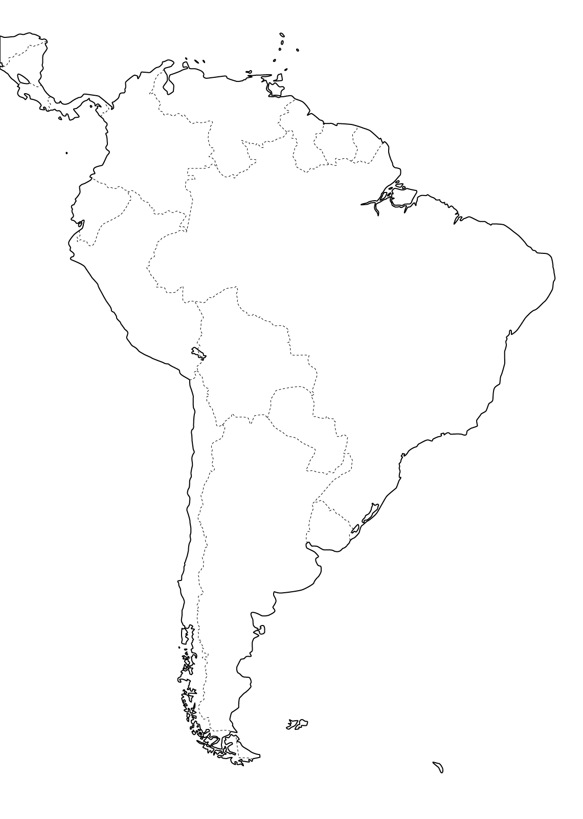 Slepá mapa - Jižní Amerika - hranice států