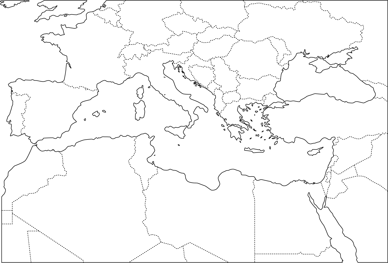 Slepá mapa - Středozemí - hranice států